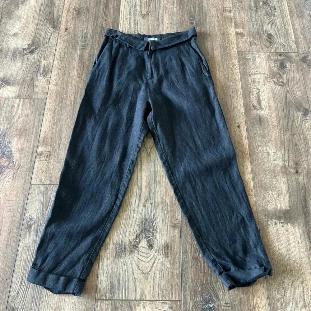 Reformation Pants Foldover Waistband Pleated Cuffed Hem Pockets Size 4 Black
